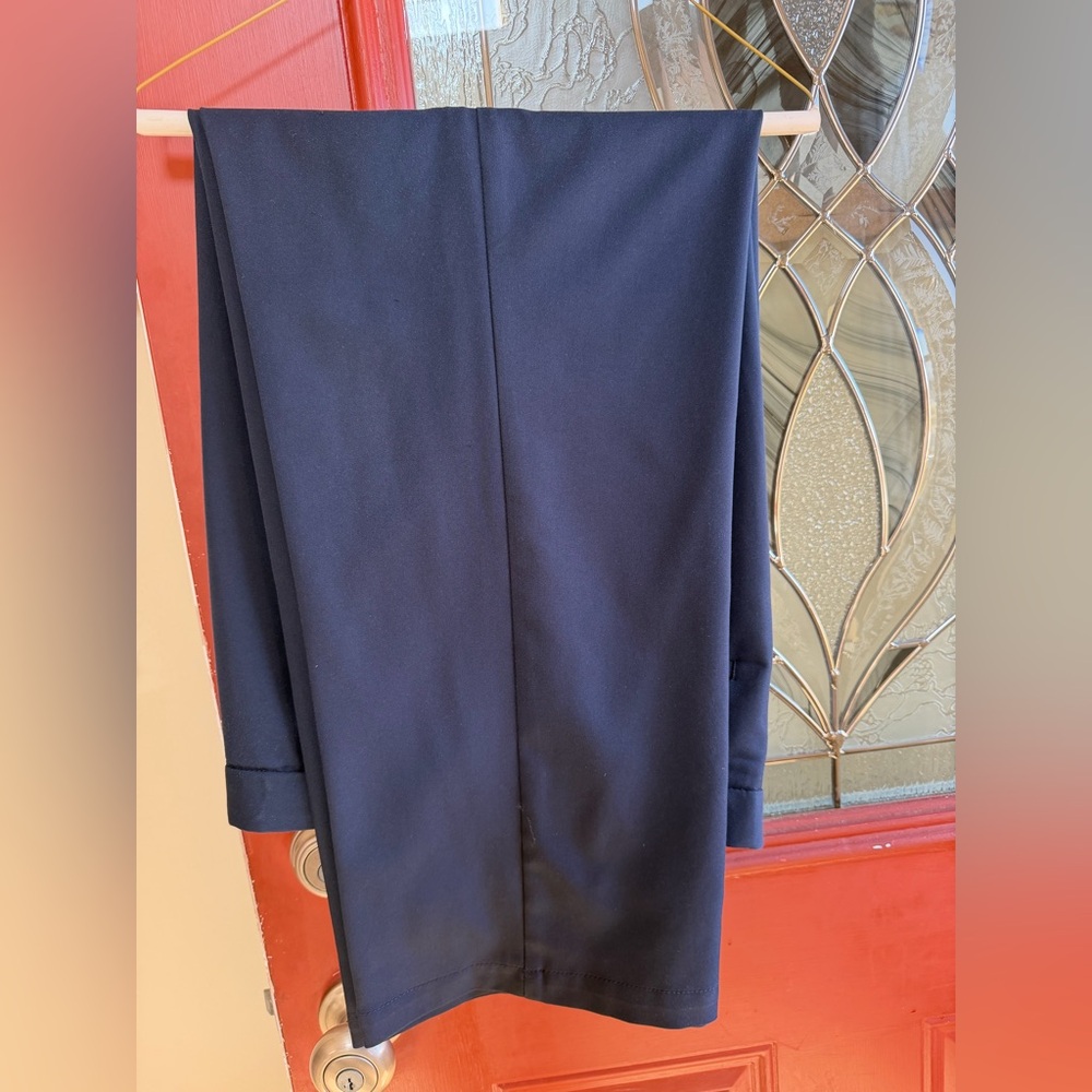 Haggar Navy Straight Skirt with Gray Waistband Detail